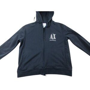 Armani Exchange Hoodie Mens Large Navy Ribbed Hem & Cuff Embroidered Logo Zip Up
